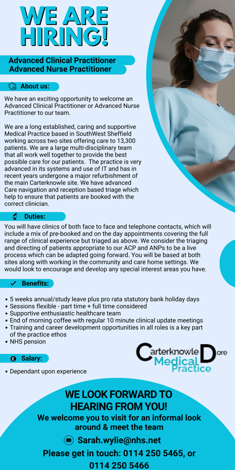 Job Vacancies « Carterknowle & Dore Medical Practice